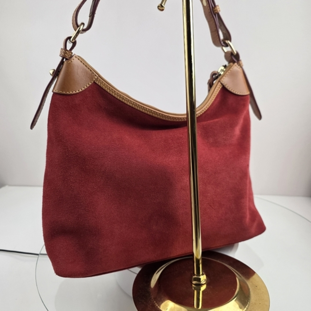 Dooney & Bourke Red Suede Hobo Shoulder Bag‎ Leather Tan Purse Classic - Picture 4 of 16